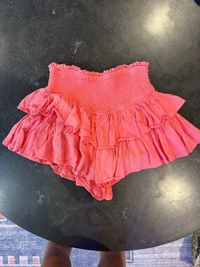 Tiered Ruffle Mini Skirt - Coral Pink